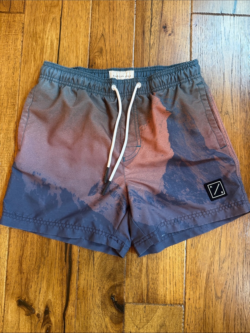 American Eagle Outfitters Red and Gray Ombre Athletic Shorts